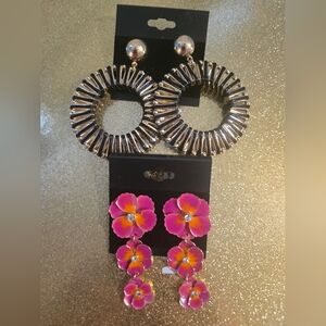 Floral Pink and Black And Gold Boutique Ear Ring Bundle